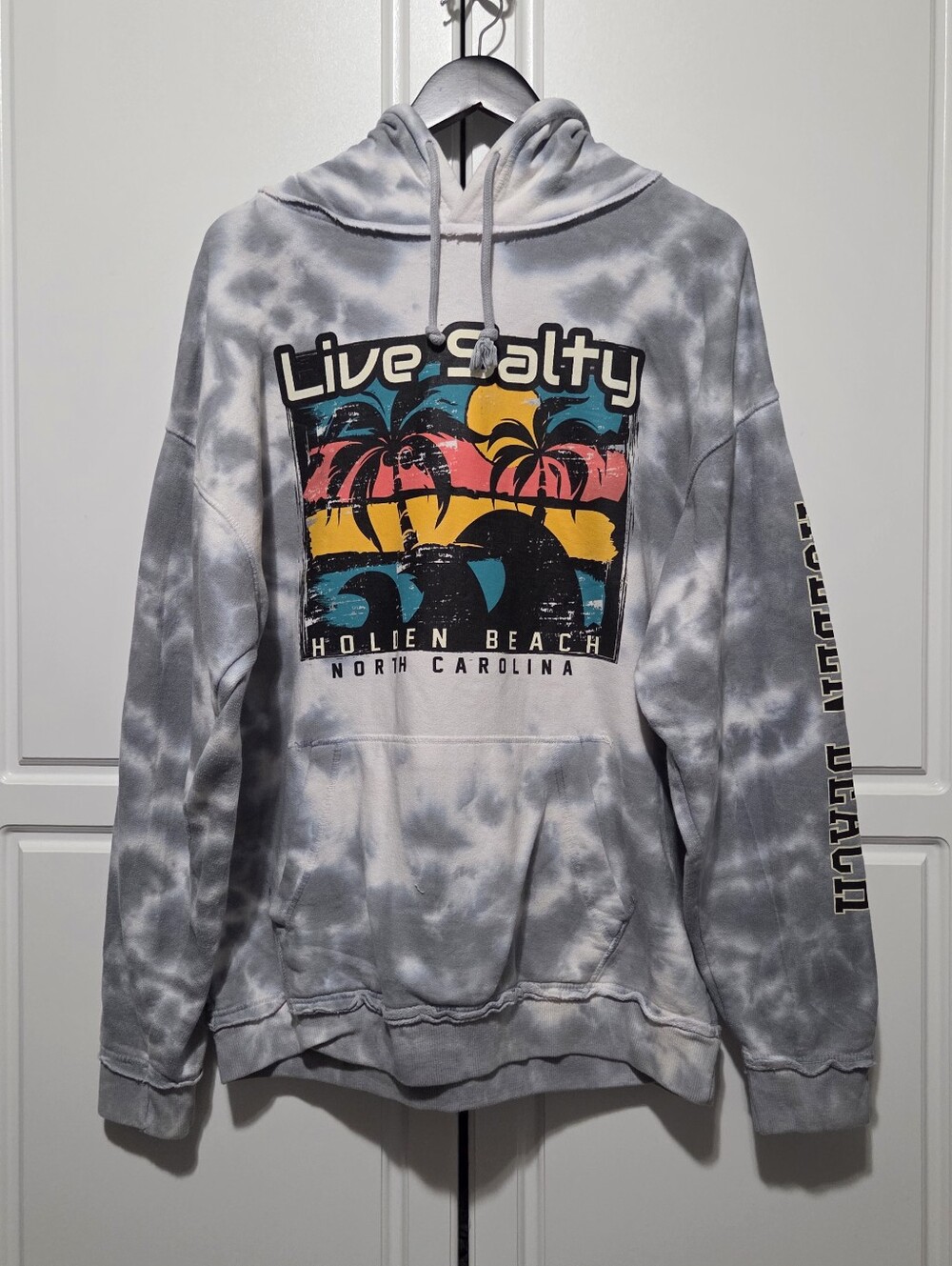 U.S APPAREL Mens Tie Dye Pull Over Hoodie w Graphic Live Salty North Carolina